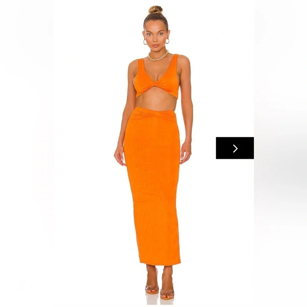 Superdown joana maxi skirt set Orange 2 piece crop top stretch Revolve L